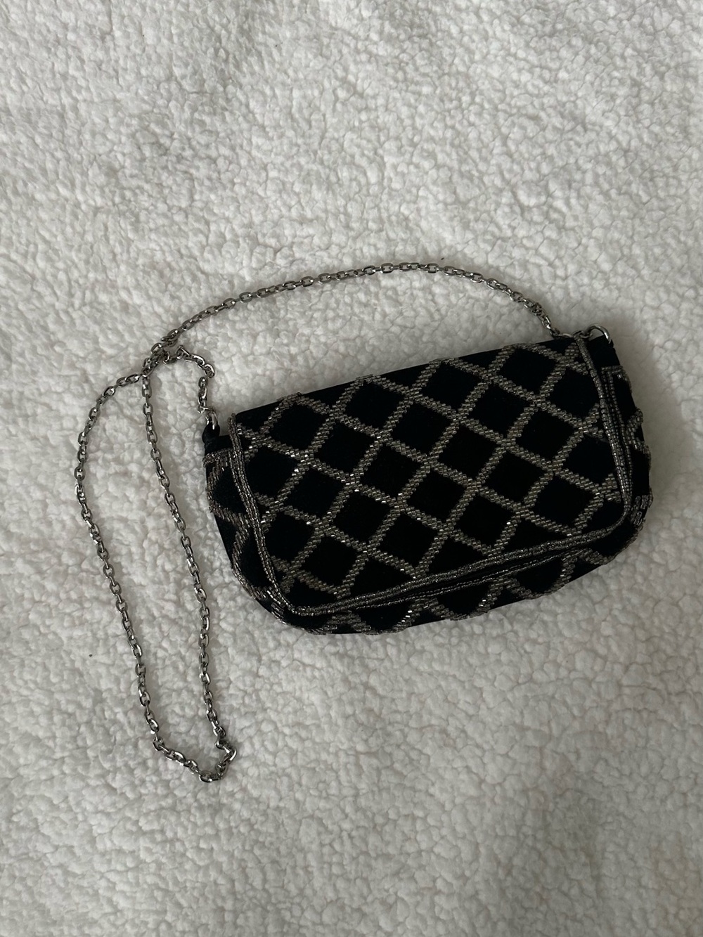 H&M Black Crossbody Bag with Silver Lattice and Chain Strap